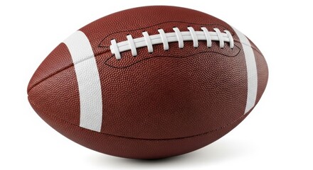 Close up of a classic brown american football with white laces isolated on a white background