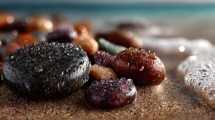 Obraz premium Smooth Rounded Beach Pebbles Wet And Glistening images
