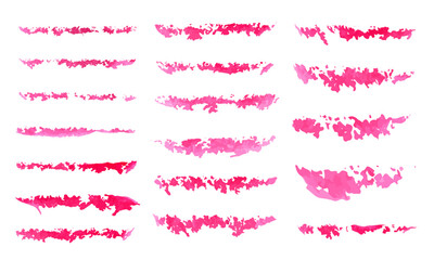 Collection of Pink and Red Lipstick or Paint Swatches and Brush Strokes — Artistic Makeup Textures and Vibrant Color Elements