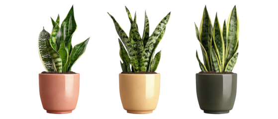 Three diverse potted plants in colorful ceramic pots, showcasing vibrant green foliage, arranged aesthetically against a neutral background, ideal for home decor or gardening inspiration