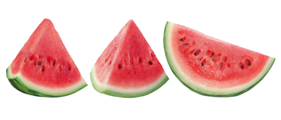 Freshly sliced watermelon pieces showcasing vibrant red flesh and green rind, arranged on a clean surface, perfect for summer refreshments and healthy eating concepts