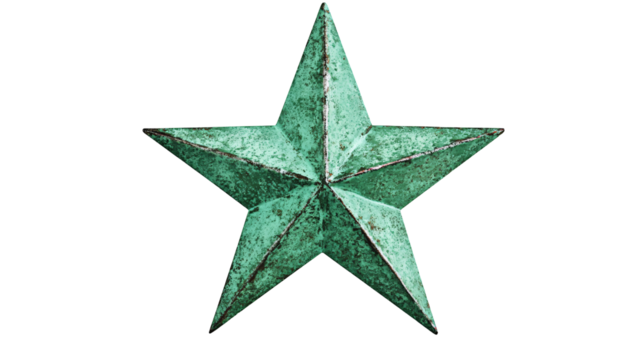 Teal Rustic Metal Star on Transparent Background