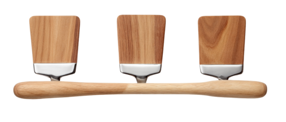 A beautifully crafted wooden wall hook featuring three sleek, rectangular hooks with a natural wood finish, perfect for organizing items in a stylish home environment