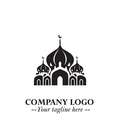 Dome Mosque Logo Symbol in Black on the White Background with Elegant Islamic Architecture Design
