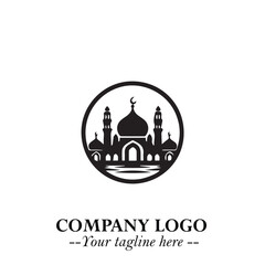 Dome Mosque Logo Symbol in Black on the White Background with Elegant Islamic Architecture Design