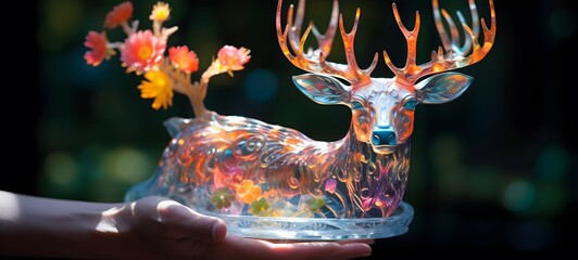 A mythical beast , a small creature made of glass that is sitting in the palm of your hand,generative AI