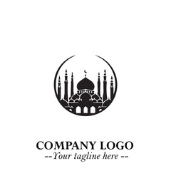 Dome Mosque Logo Symbol in Black on the White Background with Elegant Islamic Architecture Design
