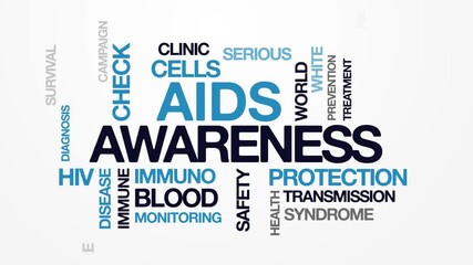 Aids Awareness concept Animated Tag Word Cloud kinetic typography, Text Design Animation typography seamless loop video motion graphics Intro, Word Art Looping 4k 