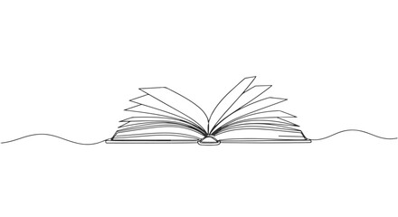 A continuous one line drawing of an open book, simple and elegant design for literary or educational themes