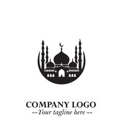 Dome Mosque Logo Symbol in Black on the White Background with Elegant Islamic Architecture Design