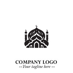 Dome Mosque Logo Symbol in Black on the White Background with Elegant Islamic Architecture Design