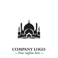 Dome Mosque Logo Symbol in Black on the White Background with Elegant Islamic Architecture Design