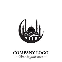 Dome Mosque Logo Symbol in Black on the White Background with Elegant Islamic Architecture Design