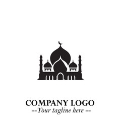 Dome Mosque Logo Symbol in Black on the White Background with Elegant Islamic Architecture Design