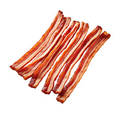 Crispy bacon strips, a breakfast favorite, isolated on a dark background