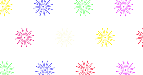 Colorful Firework Starbursts on Crisp White Celebration Canvas