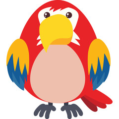 Cartoon Red Parrot With Yellow Beak and Blue Wings on Transparent Background