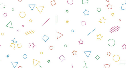 Vibrant Geometric Chaos with Multicolored Shapes and Playful Squiggles on a Transparent Background 