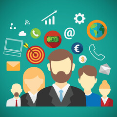 Modern business teamwork and collaboration icon set with diverse icons