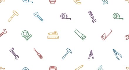Colorful Seamless Pattern of Hand Tool Icons for DIY, Construction, and Repair Themes