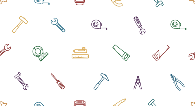 Colorful Seamless Pattern of Hand Tool Icons for DIY, Construction, and Repair Themes - Powered by Adobe