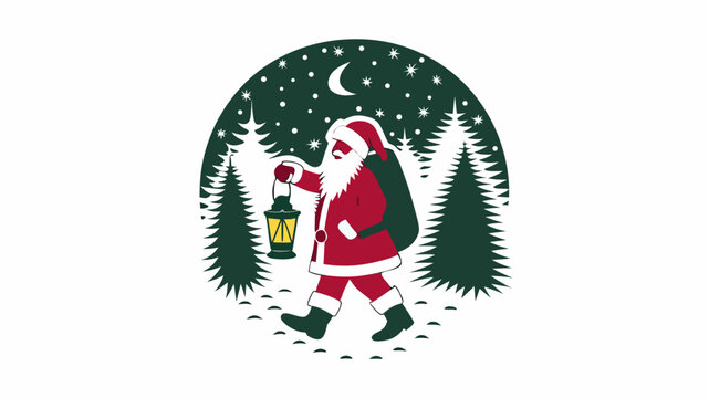 santa claus walking with lantern in winter clip art preview