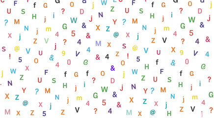 Colorful Character Chaos: Letters, Numbers & Symbols in Playful Collage