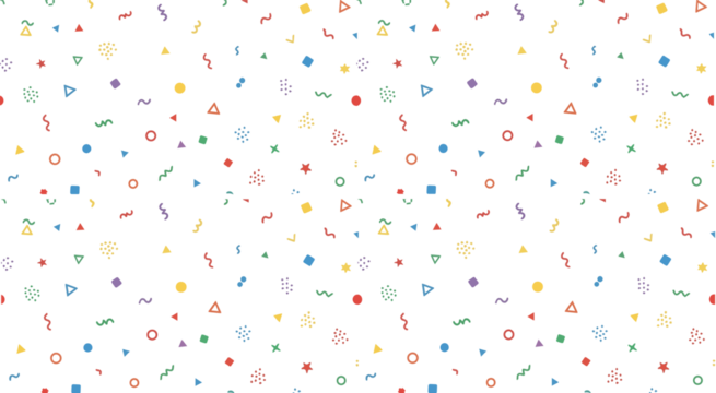 Vibrant Geometric Celebration with Stars, Circles, and Colorful Arcs theme on a Transparent Backgroound - Powered by Adobe