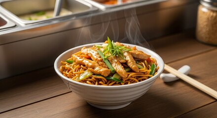 Street Food Stir-Fried Noodles Chicken Green Onion Roadside