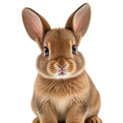 Brown rabbit's face, big ears, fluffy fur against a black background