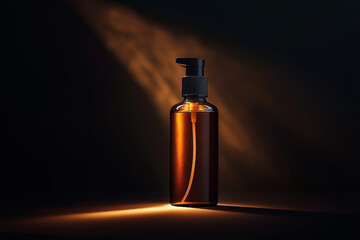 Naklejka premium Dark and Moody Amber Spray Bottle Mockup with Backlit Spotlight