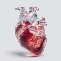 Transparent glass heart with red core