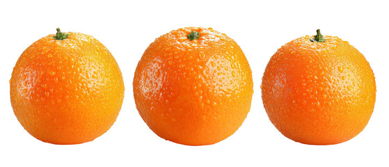 Three ripe oranges arranged in a row, showcasing their vibrant color and texture against a clean background, ideal for food-related content or healthy lifestyle themes
