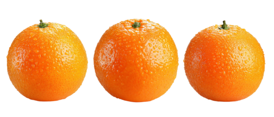 Three ripe oranges arranged in a row, showcasing their vibrant color and texture against a clean background, ideal for food-related content or healthy lifestyle themes
