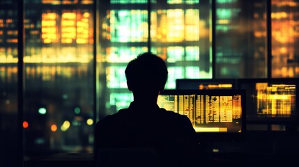 person in front of monitor, trading bar, stock image 