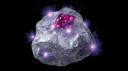 geode. Translucent geode bursting with cosmic dust and glowing bubbles, capturing ancient atmosphere. STEM education sheets.