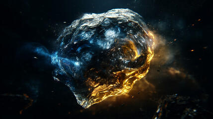 geode. Translucent geode bursting with cosmic dust and glowing bubbles, capturing ancient atmosphere. STEM education sheets.