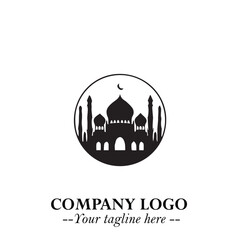 Dome Mosque Logo Symbol in Black on the White Background with Elegant Islamic Architecture Design