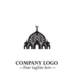 Dome Mosque Logo Symbol in Black on the White Background with Elegant Islamic Architecture Design