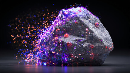 geode. Translucent geode bursting with cosmic dust and glowing bubbles, capturing ancient atmosphere. STEM education sheets.