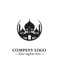 Dome Mosque Logo Symbol in Black on the White Background with Elegant Islamic Architecture Design