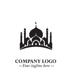 Dome Mosque Logo Symbol in Black on the White Background with Elegant Islamic Architecture Design