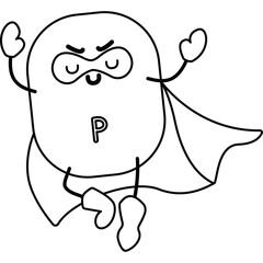 Cartoon Superhero Character Illustration With Cape And Mask Posed In Dynamic Flying Motion On White Background