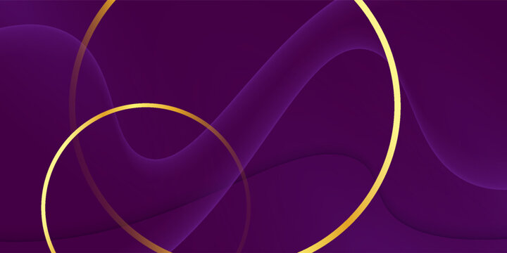 Abstract 3d curved violet and gold ribbon on violet background with lighting effect copy space for text. Luxury design style. Vector illustration