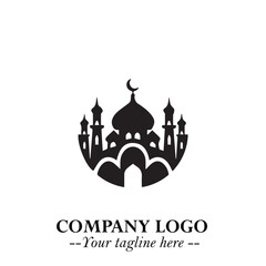Dome Mosque Logo Symbol in Black on the White Background with Elegant Islamic Architecture Design