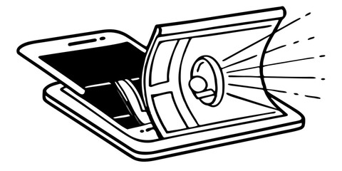 Foldable Smartphone Partially Opened with Glowing Holographic Display — Next-Generation Mobile Technology and Futuristic Device Concept with Background Removed