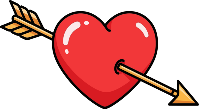 Red Heart Pierced by Golden Arrow Vector Illustration - Powered by Adobe