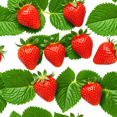 Ripe strawberries with vibrant leaves against a black background