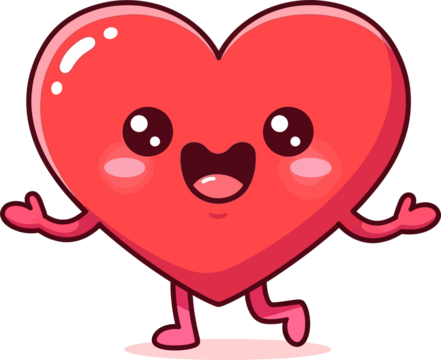 Happy Red Kawaii Heart Character Illustration Walking and Smiling