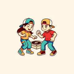 Two dancers will perform a dance battle. Illustration of dancers